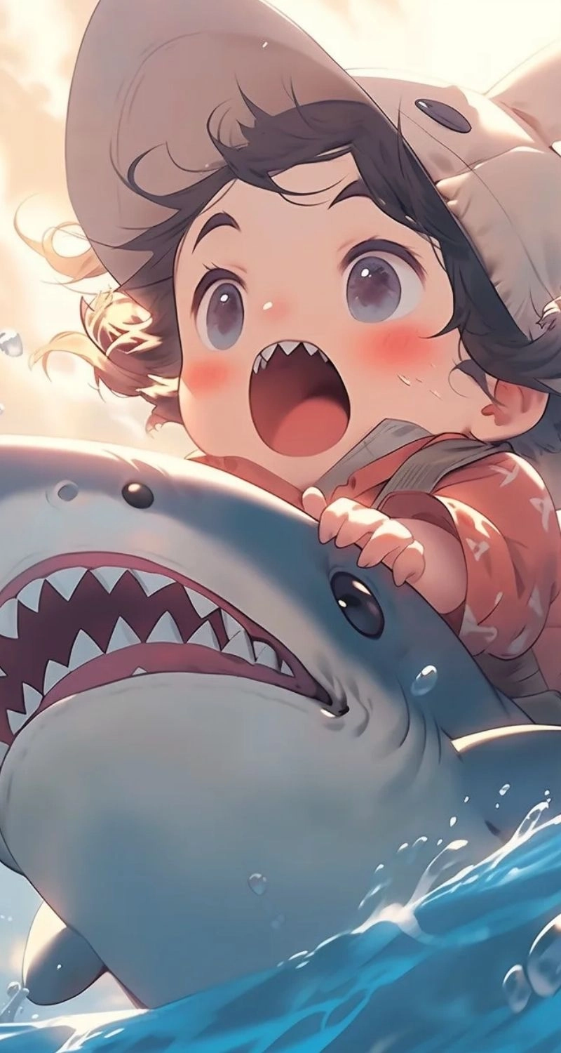 Hình nền cá mập cute anime đáng yêu