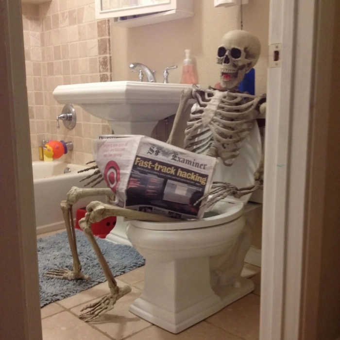 meme skeleton đi vệ sinh