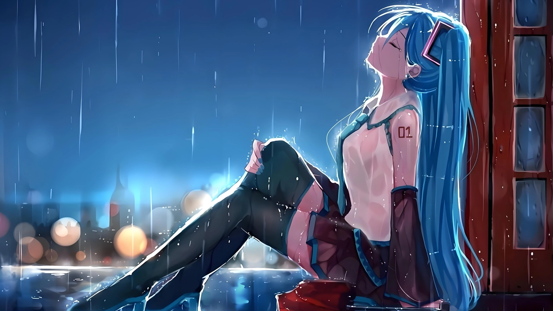 hình nền máy tính anime buồn trời mưa